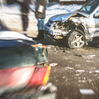 570823 Car crash accident on street of Voronezh, damaged automobiles after collision